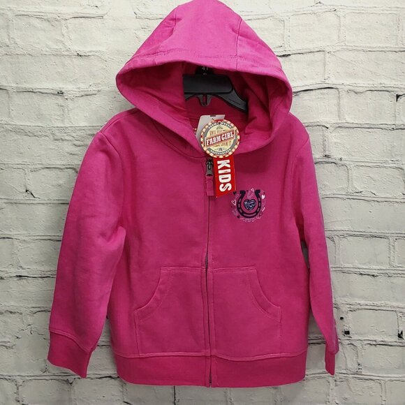 'FARM GIRL' 'KNEE DEEP & LOVINIT' ' FLEECE HOODIE JACKET HORSESHOE LOGO